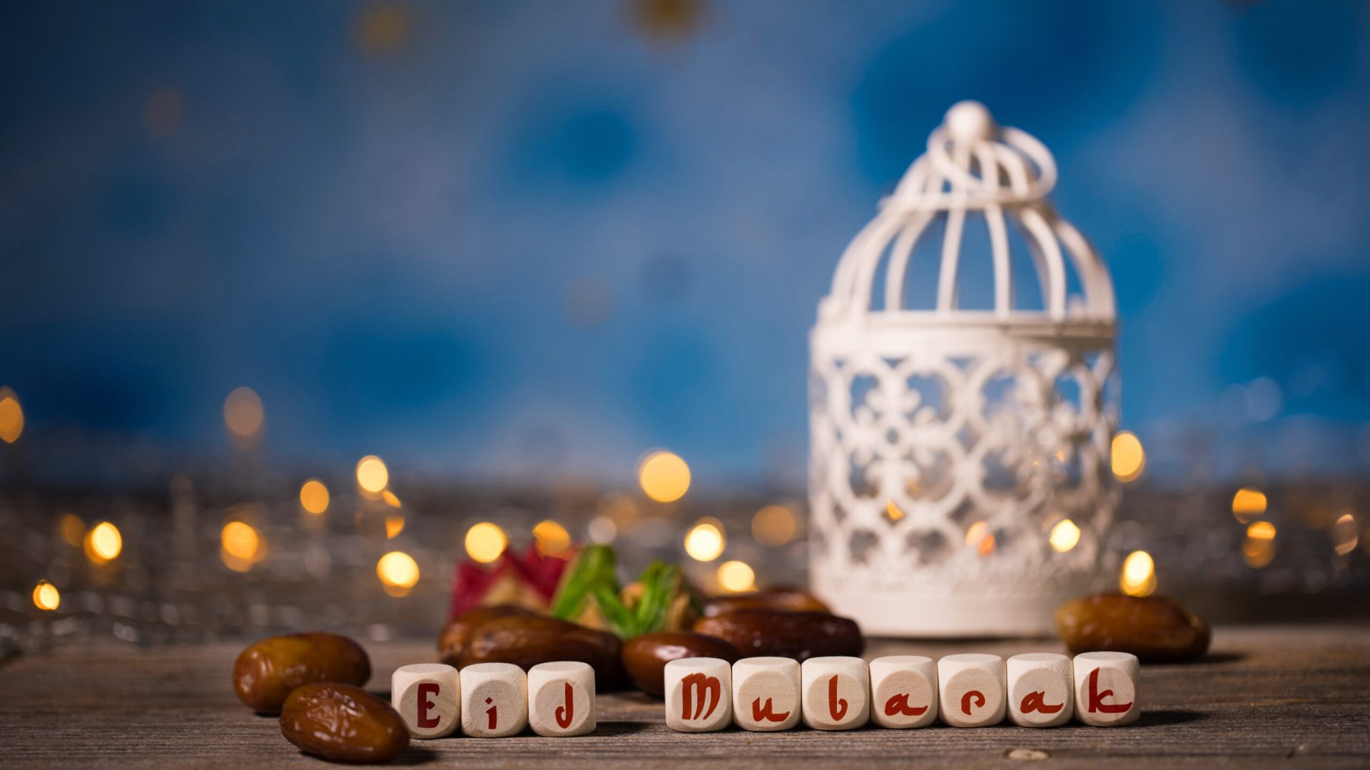 Congratulation,Eid,Mubarak,Composed,Of,Wooden,Dices.,Closeup